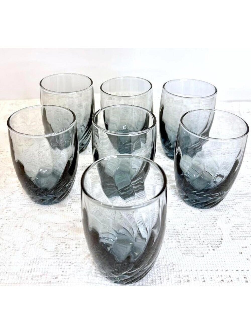 Set of 7 Libbey Tiara Blue Optic Swirl Glasses | Vintage Smoke Blue Tumblers